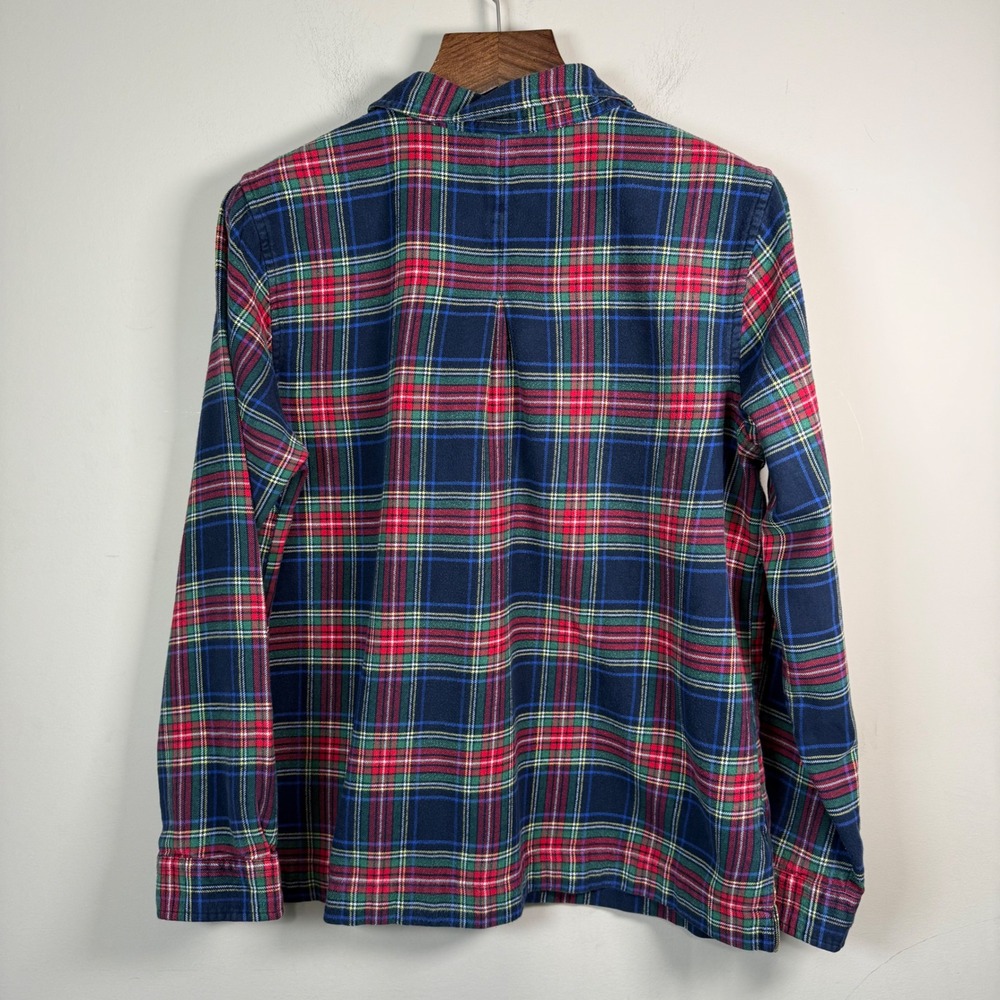Lands' End Navy Plaid Flannel Long Sleeve Tunic Blouse Size 16 - Picture 2 of 13